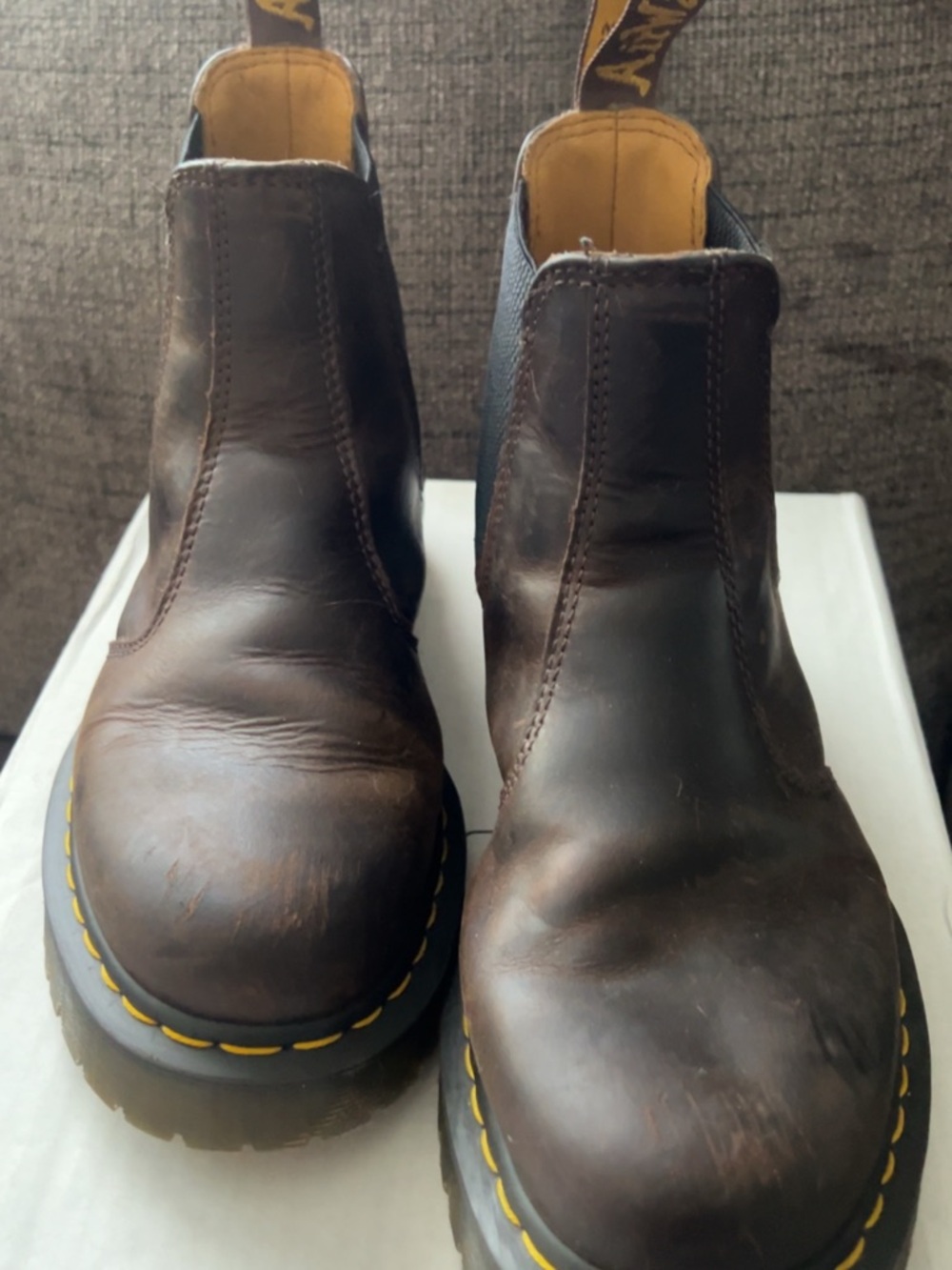 Dr. Martens Brown Leather Chelsea Boots with Yellow Stitching